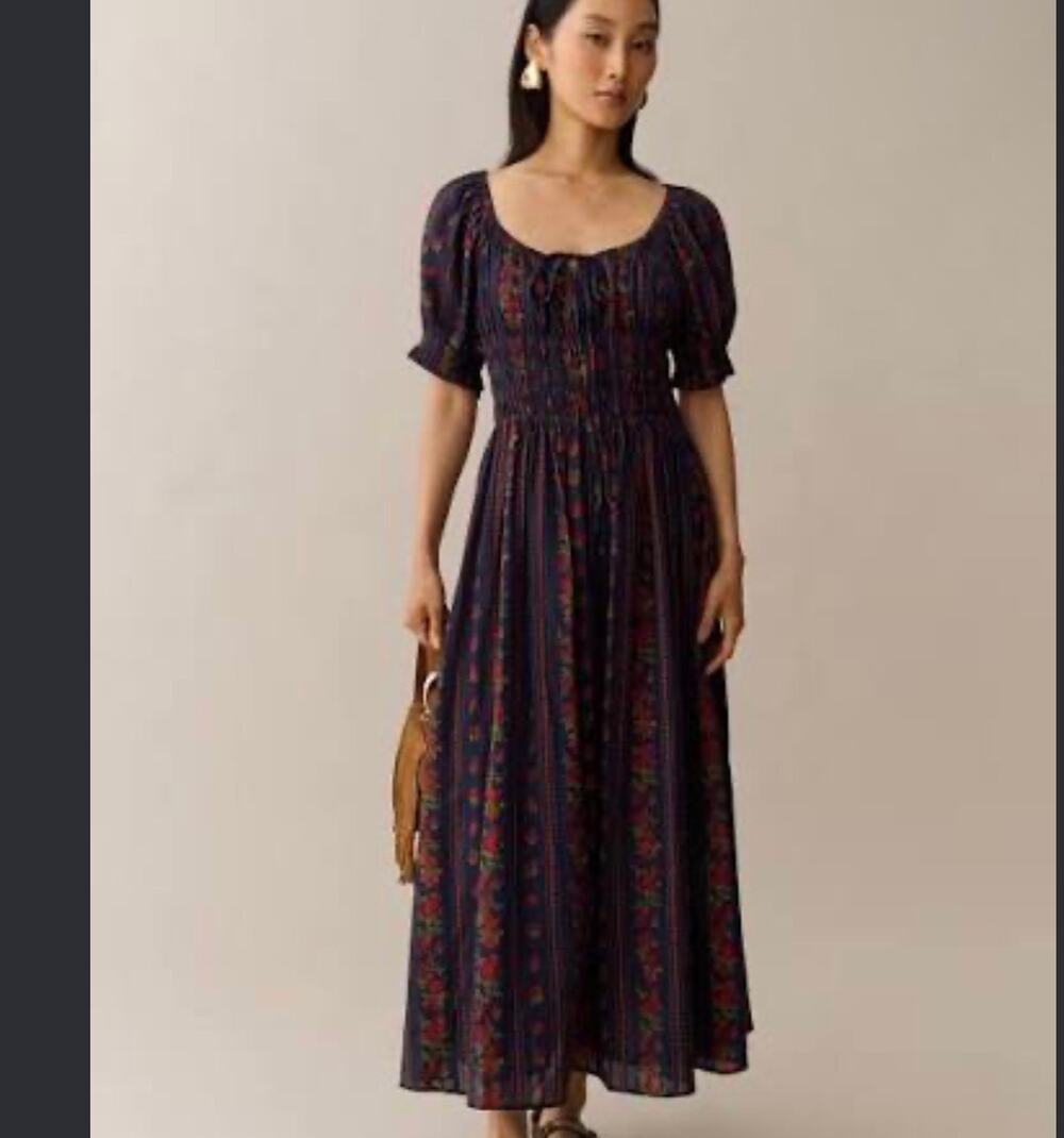 New sorella navy blue floral Fenella Cotton Dress $223 Sz S